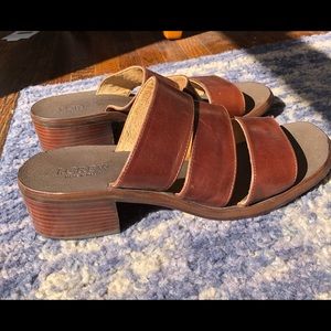 Leather Slides, vintage J. Crew,3 strap block heel